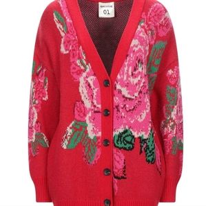 New Semicouture Red Floral Cardigan Large